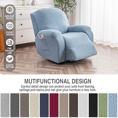 Genina Waterproof Recliner Chair Cover, XL-1 Seat Couch Cover, Light Blue - Image 6