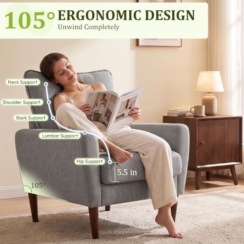 Comfy Accent Chair with Spring Sponge Cushion Upholstered Lounge Chair Grey - Image 6