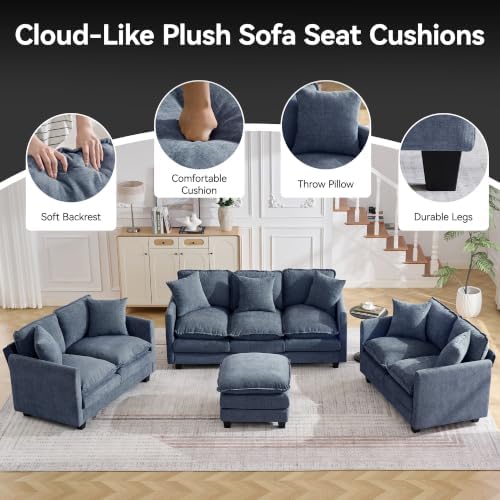 Cloud 3 Pieces Sofa Set, 2+2 Seater Couch+1 Ottoman, Modern Sofas Sets - Image 6