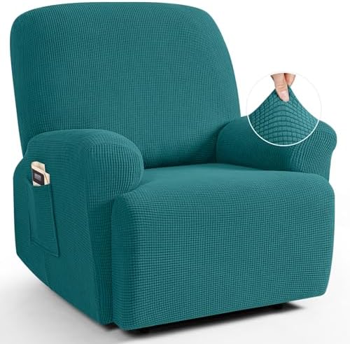 TAOCOCO Oversized Stretch Recliner Chair Covers 4 Piece, Peacock Blue by TAOCOCO