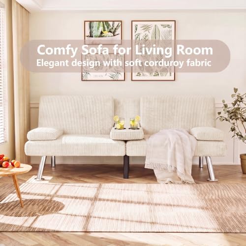 Flamaker Futon Sofa Bed, Modern Corduroy Convertible Folding Futon Set - Image 7