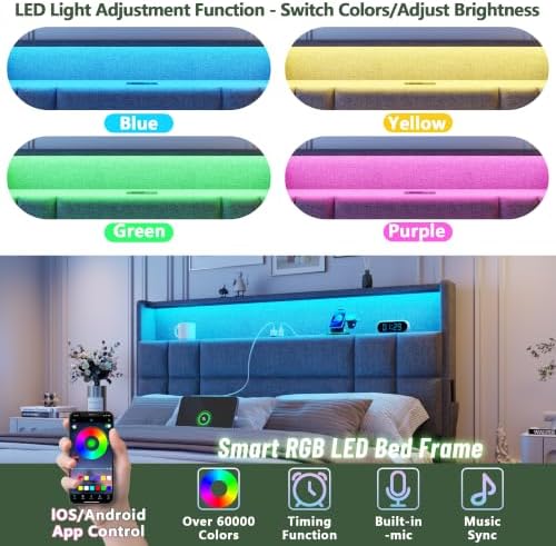 Forestell Queen Bed Frame with 4 Storage Drawers, LED Lights & Charging - Image 5