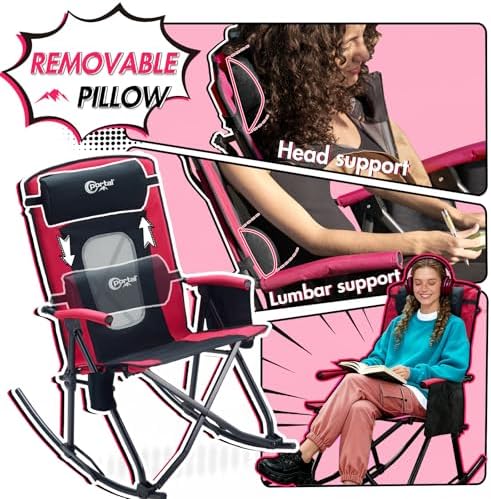 Portal Oversized Folding Rocking Camping Chair Portable 400 lbs Pink - Image 5