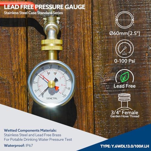 SENCTRL 0-100 Psi Lead-Free Water Pressure Gauge Test - Image 2