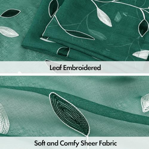 MIULEE Christmas Hunter Green Sheer Curtains Leaf Patterned, W52 x L84 - Image 4