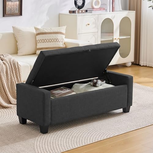 Huatean Home 43" Ottoman with Storage, Dark Gray Storage Ottoman Bench - Image 4