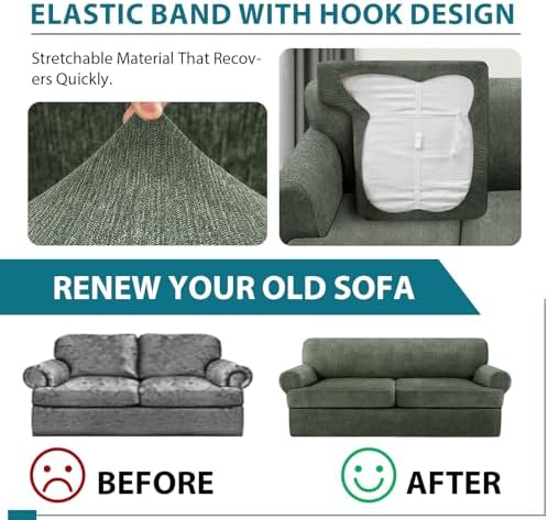 3 Piece T Cushion Sofa Slipcovers Stretch Couch Cover Furniture Covers - Image 5