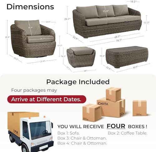 CHITA 6-Pieces Outdoor Wicker Furniture Set, Patio Conversation Set - Image 2