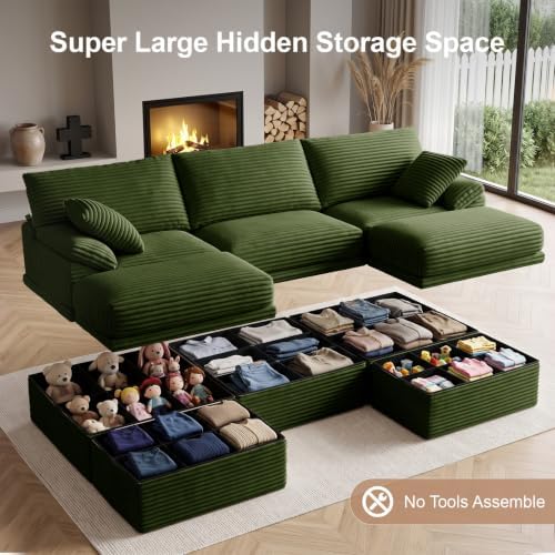 107" Boneless Couch with Storage, 48.6" Extra Deep-High Seat Modular Sectional - Image 4