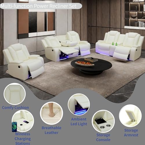 Power Recliner Set with LED Lights, Air Leather Reclining Set with USB - Image 3