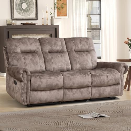 EBELLO Manual 3 Seat Reclining Sofa Couch, Soft Fabric 3 Seater Recliner Couch by EBELLO