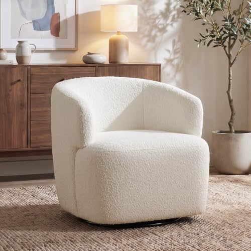 SOFTHION Swivel Accent Chair, Blend Boucle Barrel Chair by SofthionDesign