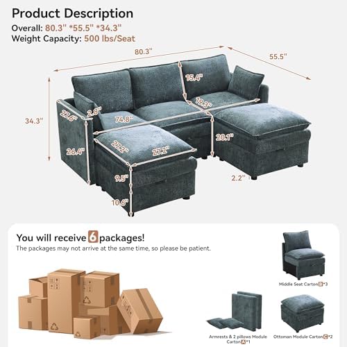 80" Cloud Modular 3 Seater Sofa - Image 2