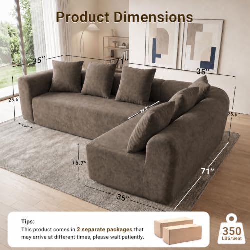 Claiks 106" Cloud Boneless Couch, L-Shaped Sectional Sofa, Light Grey - Image 2