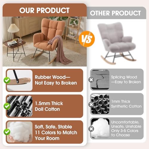 Nursery Rocking Chair, Teddy Upholstered Glider Chair - Image 6