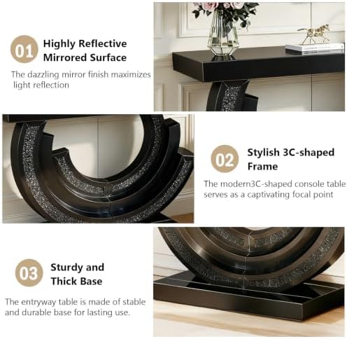 Mirrored Console Table & Round Wall Mirror Set, 42.9" Black - Image 5