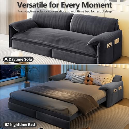 66" Sleeper Sofa Bed Queen Size, Pull Out Convertible Velvet Couch - Image 3
