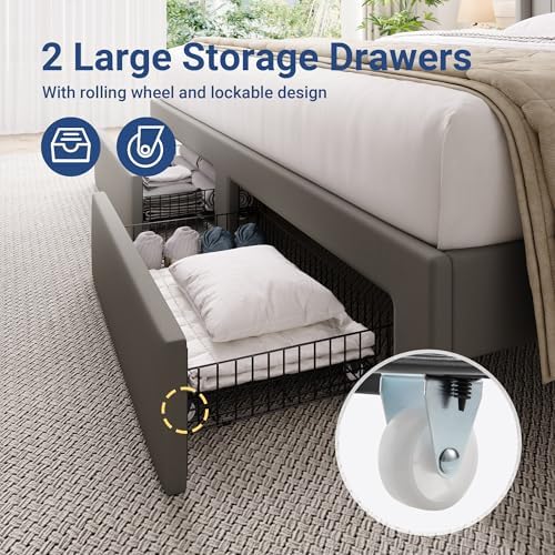 Allewie King Bed Frame with 2-Tier Storage Headboard, Charging Station & LED - Image 6