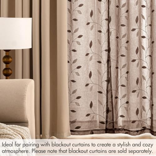 MIULEE Chocolate Brown Sheer Curtains 2 Panels Leaf Patterned, W52 x L63 - Image 7