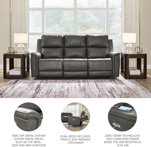 Signature Design by Ashley Burnley Leather Power Reclining Sofa - Image 4