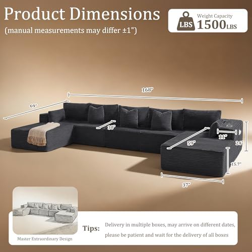 168" Cloud Sectional Couch, Comfort U Shaped Sofa - Image 2