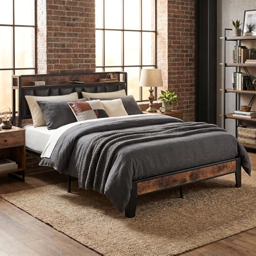 LIKIMIO Full XL Bed Frame with Storage Headboard and Charging Station by LIKIMIO