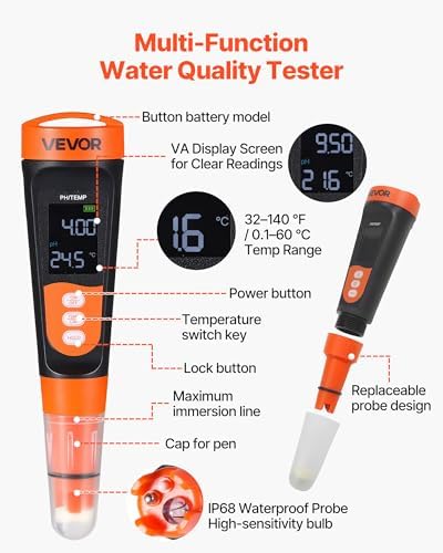 VEVOR pH Meter, 0-14 pH Range, IP68 Waterproof Probe, Pocket Tester Kit - Image 4
