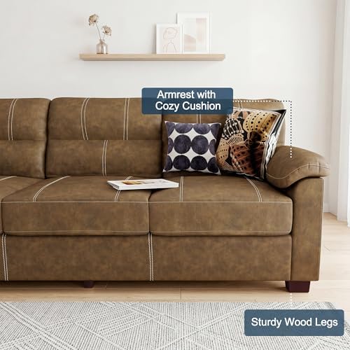 Ribilake 80 Inch Brown Faux Leather Sofa Couch - Image 6