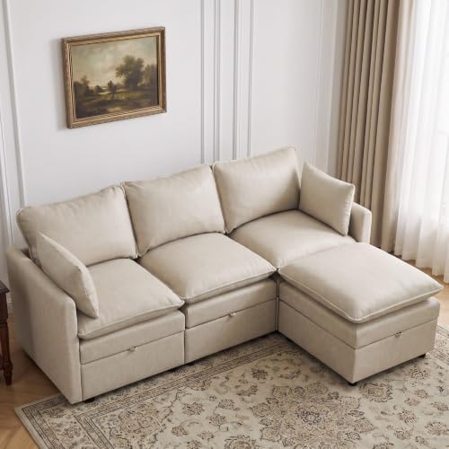 80" Beige Faux Leather Storage 3 Seater Sofa by Abbrevi
