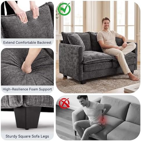Loveseat Sofa Couch 2 Piece Set, Small Compact 50" Love Seat 27" Deep Cloud - Image 5