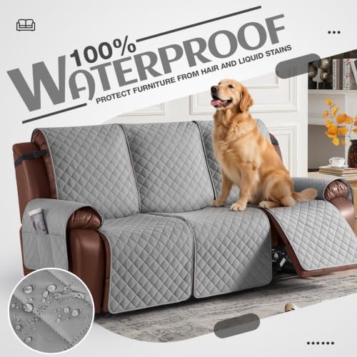 KinCam Waterproof Recliner Sofa Covers Washable, 3 Seater, Light Gray - Image 3