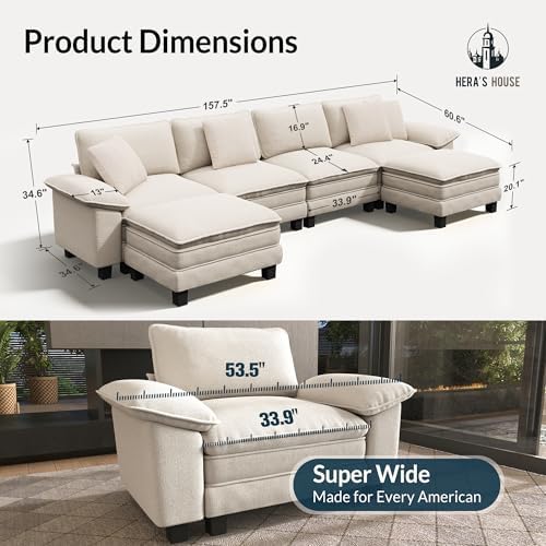 HERA'S HOUSE 158" Oversized Modular Sectional U Shaped Sofa, Chenille White - Image 2