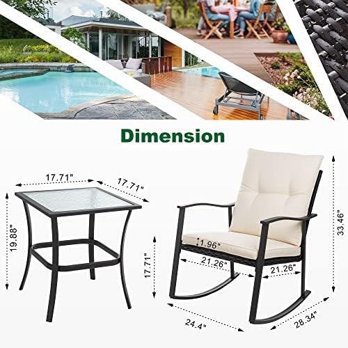 Shintenchi Outdoor 3-Piece Rocking Bistro Set, Wicker Patio Furniture Porch - Image 4