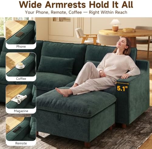 Ihanherry 134" Modular Sectional Sofa, V Shaped 5 Seater Chenille Cloud Couch - Image 6