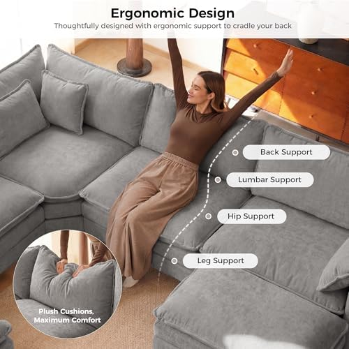 ELUCHANG 114" Oversized Modular Sectional Sofa, Comfy Chenille Cloud Couch - Image 5