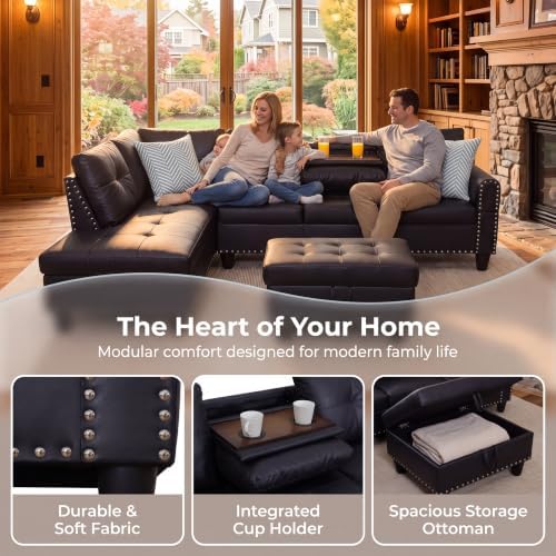 Faux Leather L-Shaped Couch Set - Image 3