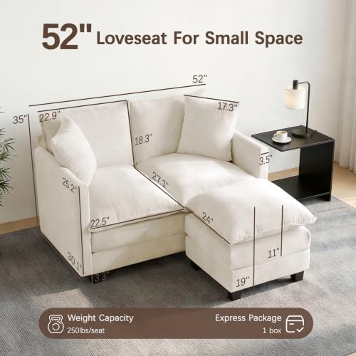 52'' Loveseat Sofa with Ottoman, Cloud Sofa Couch - Image 2