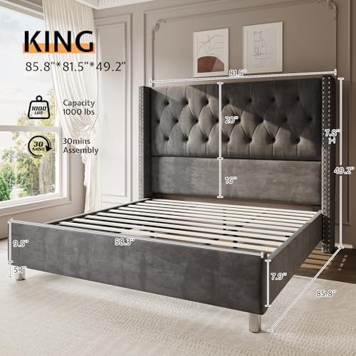 PaPaJet King Velvet Bed Frame - Image 2