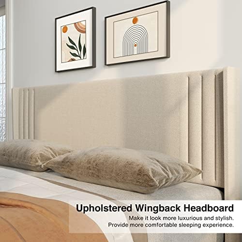 Gizoon Queen Bed Frame with Wingback Headboard, Upholstered Platform Bed - Image 5