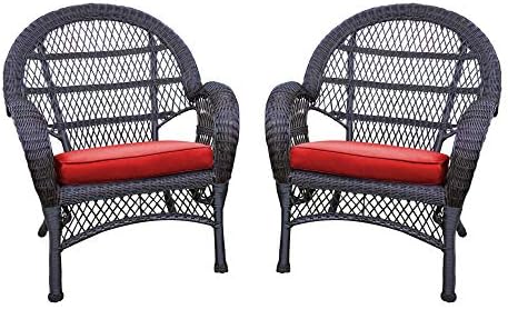 Jeco Wicker Chair with Red Cushion, Espresso/W00208- - Image 2