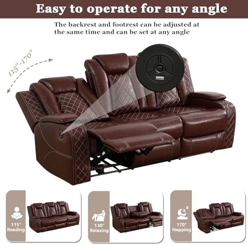 Power Recliner Set with LED Lights, Air Leather Reclining Sofa Set with USB - Image 4