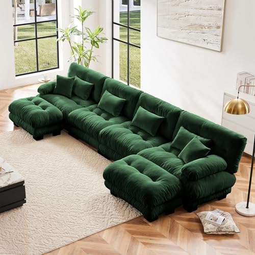 Modular Sectional Sofa for Living Room, Oversized 4 Seater Green Sectional by Wunlerlant