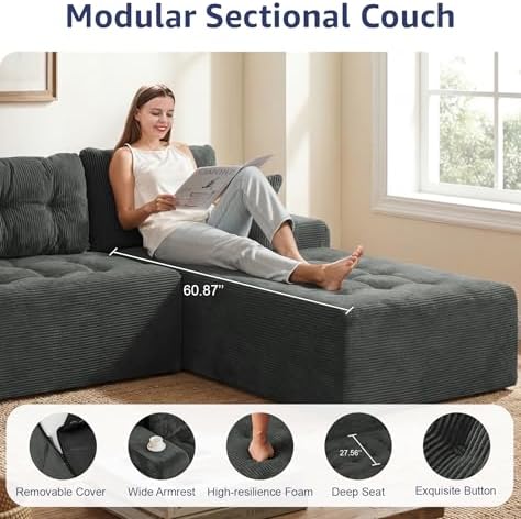 Hobestluk Boneless Couches Modular Sectional Sofa L-Shape Oversized Chaise - Image 5