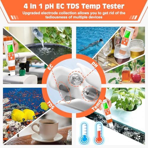 pH Meter for Water, Smart pH TDS EC Meter for Water Hydroponic - Image 4