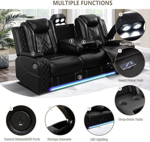 Power Recliner Sofa Set, Breathing Leather Reclining Couch Set, Leather Couch - Image 5