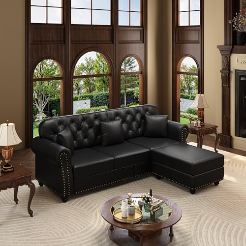 KEIKI 83" Faux Leather Chesterfield Sofa - Image 3