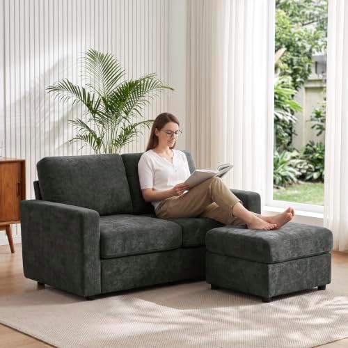 69” Chenille Loveseat Couch W/Movable Ottoman - Image 3