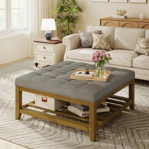 Befurtori Ottoman with Storage Bench, Linen Ottoman Coffee Table by Befurtori