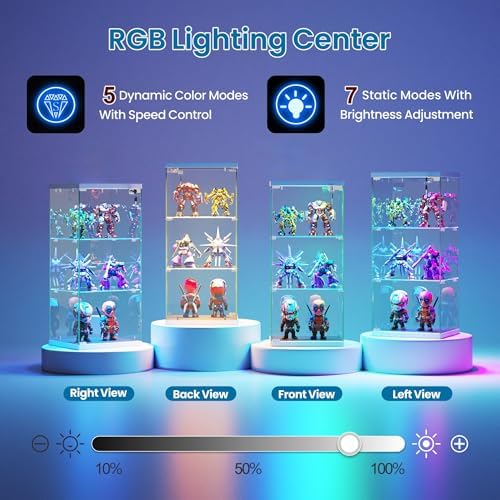 Dystler 3-Tier Glass Display Case, RGB LED Lights - Image 3