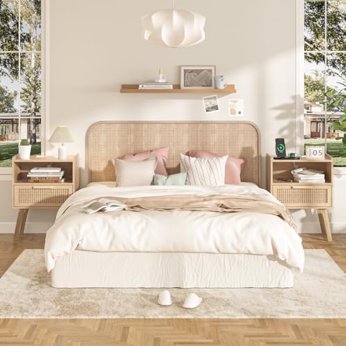 Lerliuo Rattan Nightstand with Charging Station, Boho Night Stand - Image 5